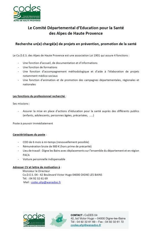 Fiche de poste chargé(e) de projets février 2020