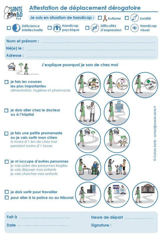 Attestation de deplacement derogatoire handicap