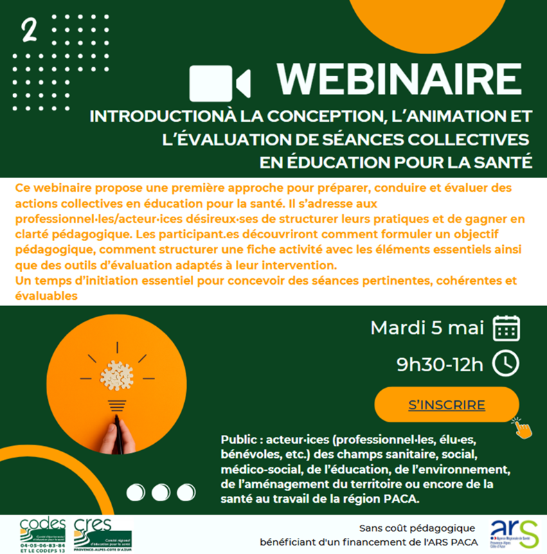 Webinaire : Introduction à la conception, l’animation et l’évaluations de séances collectives - 5 mai 2026