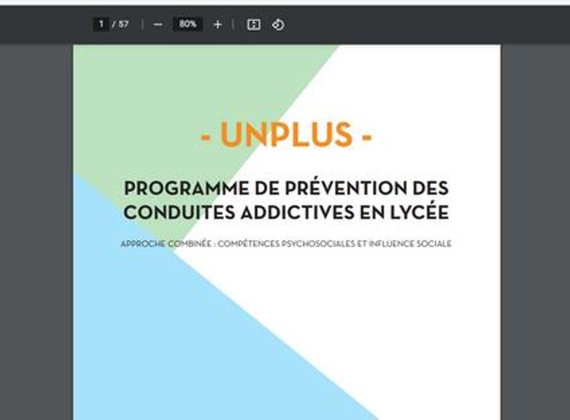 Programme de prévention des conduites addictives en milieu scolaire : le programme "Unplus"
