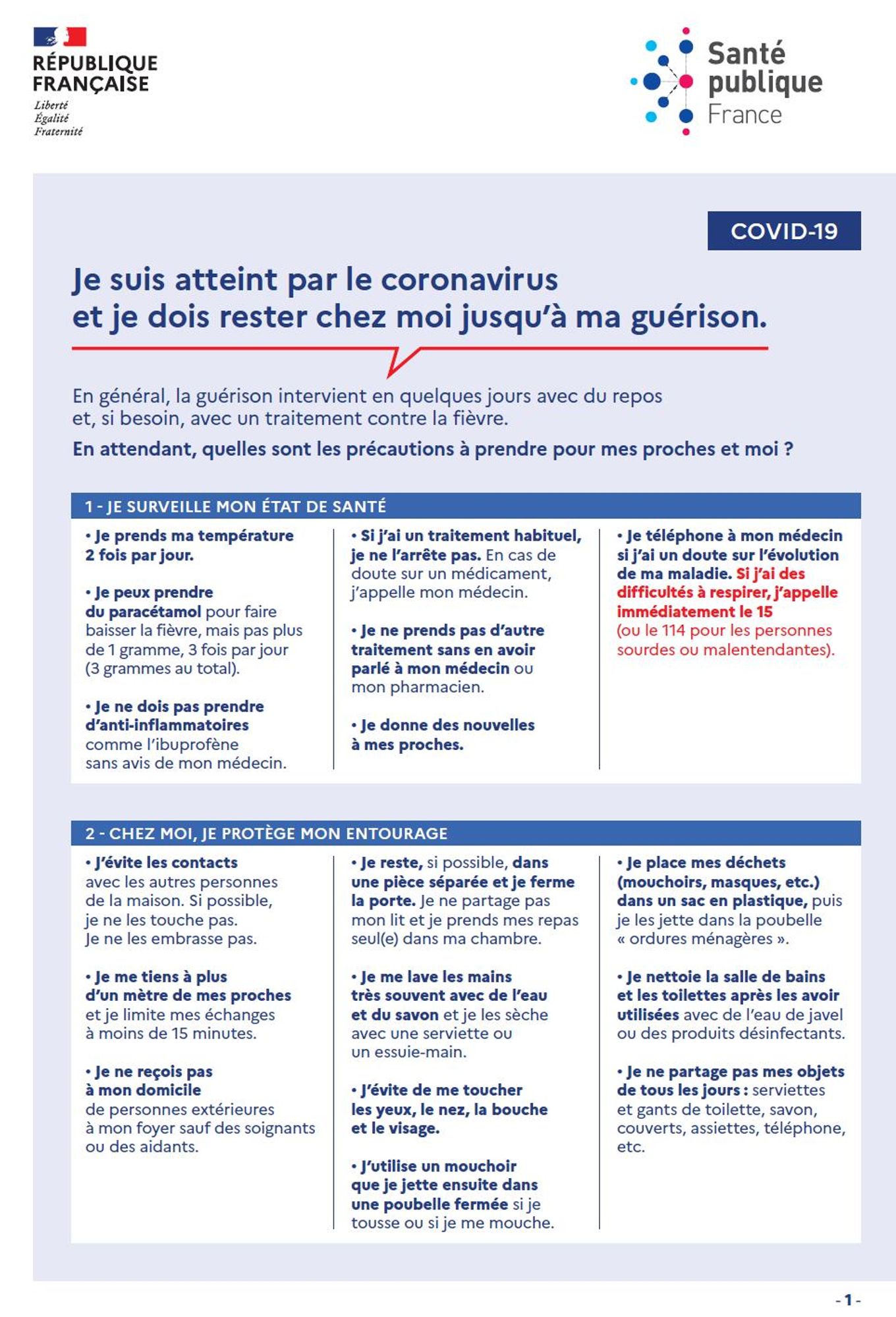 Que faire si je suis atteint du CoVID page 1