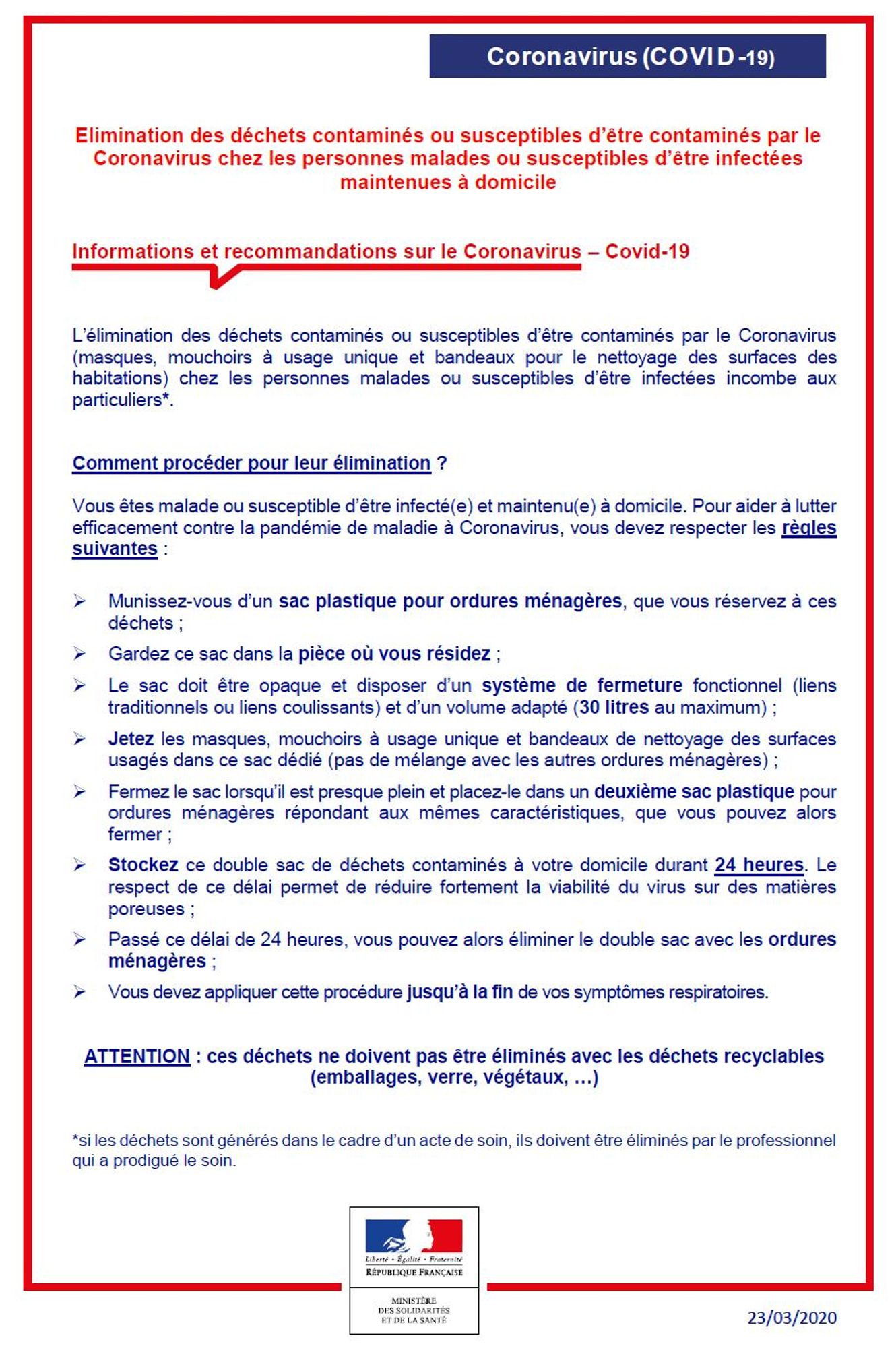 Fiche elimination des dechets contamines