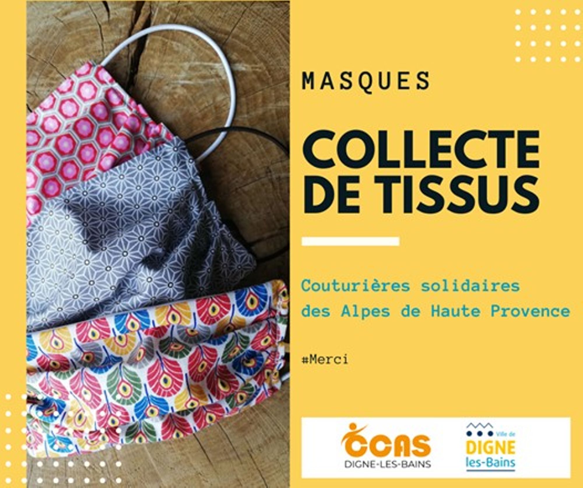 images collecte de tissus masques CCAS de Digne les Bains