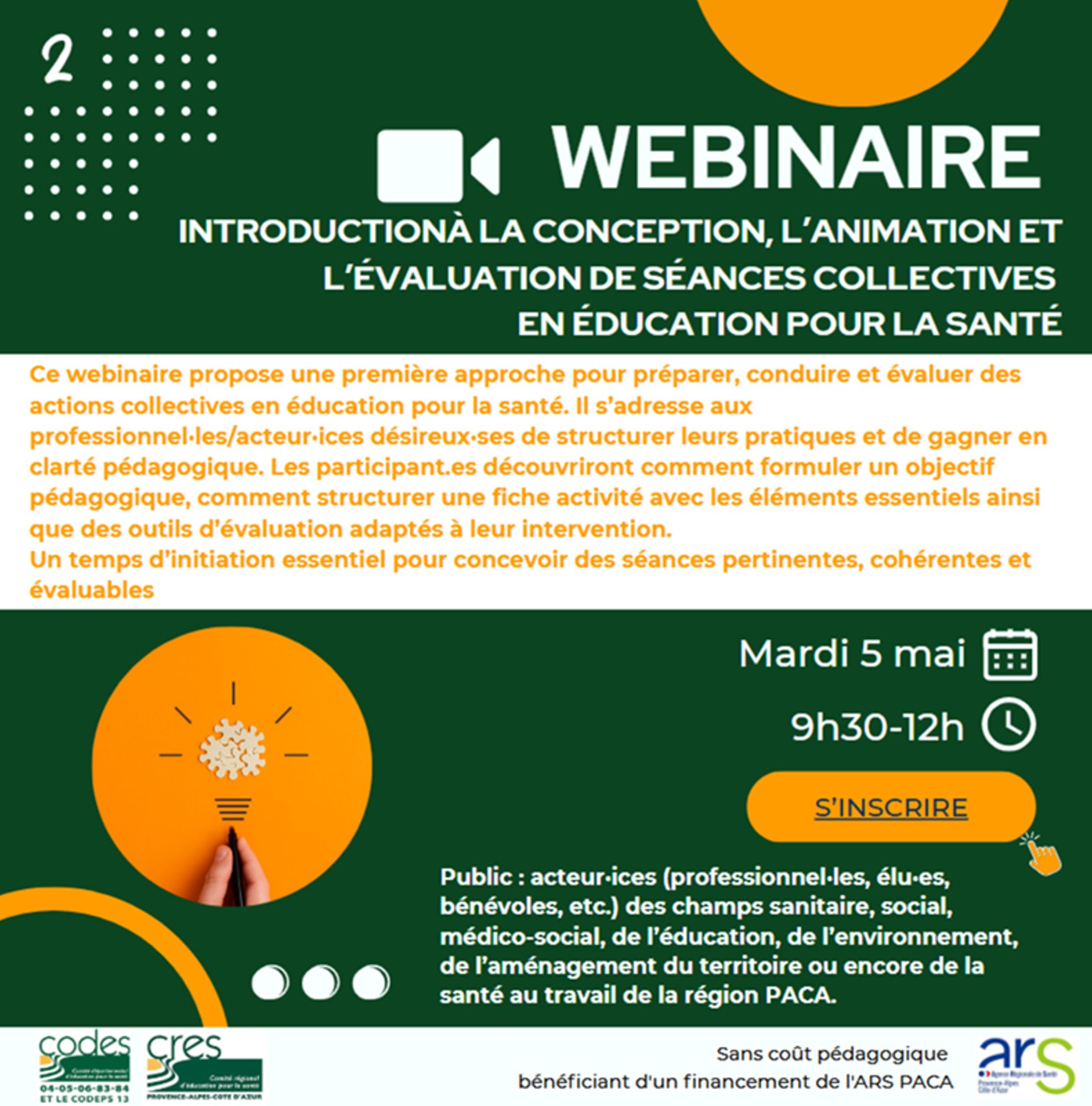 Webinaire : Introduction à la conception, l’animation et l’évaluations de séances collectives - 5 mai 2026