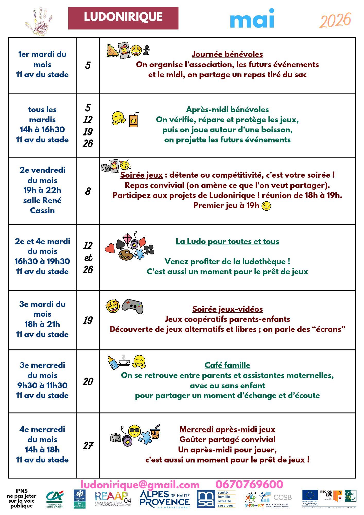 Programme Ludonirique Mai 2026